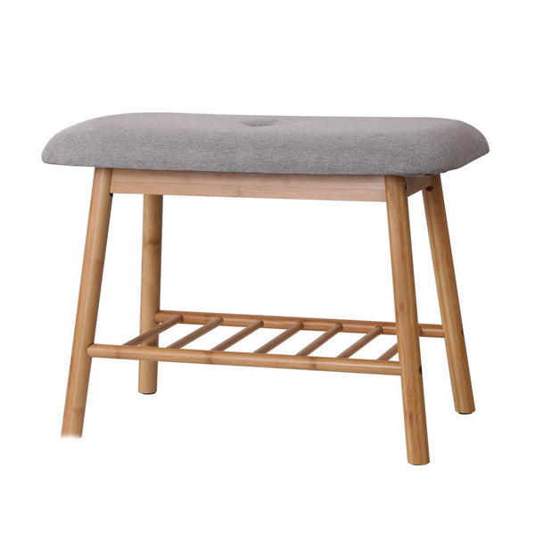 Bamboo & Fabric Shoe Seat - Grey & Natural