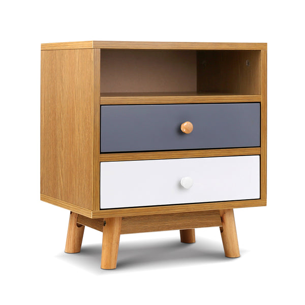 Bedside Table -Grey - White & Natural