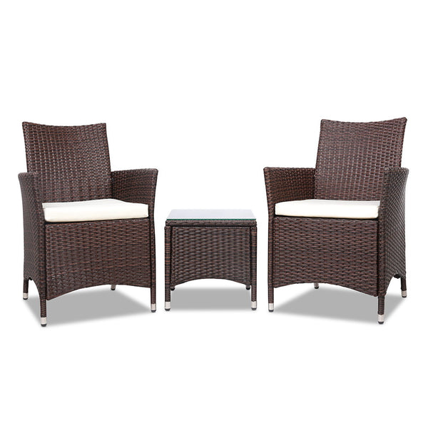 3 Piece PE Wicker Outdoor Set - Brown