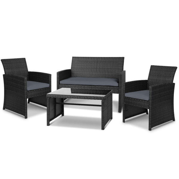 4 Piece Outdoor Setting - Black