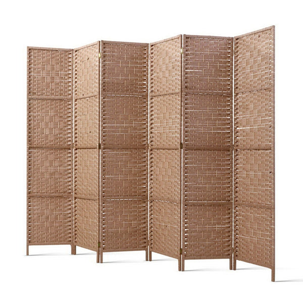 6 Panel Hand Woven Rattan Room Divider / Privacy Screen - Natural