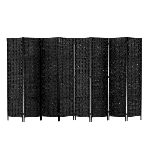 Midnight 8 Panel Rattan Privacy Screen - Black