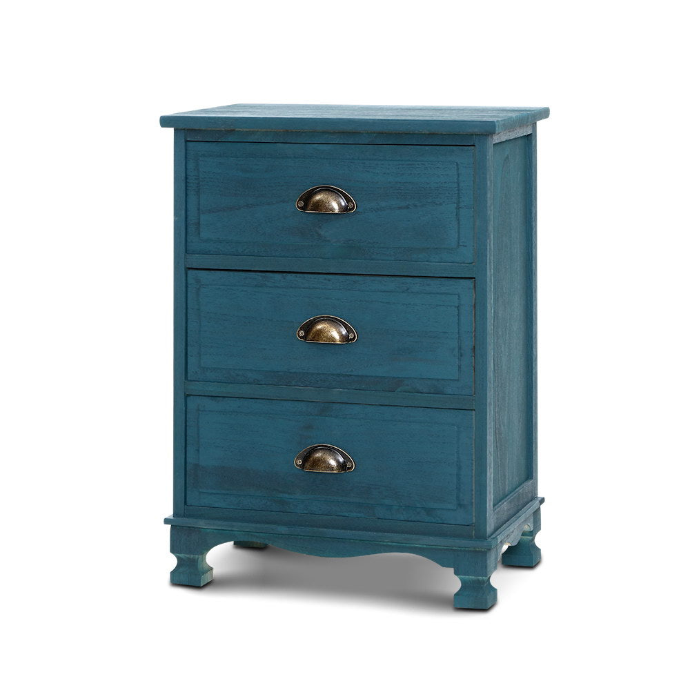 3 Draw Vintage Bedside Table - Blue