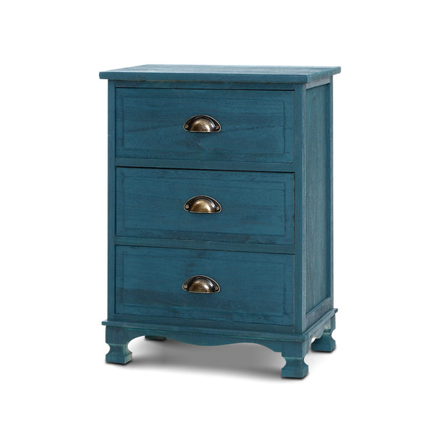 3 Draw Vintage Bedside Table - Blue