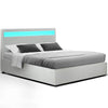 Artiss LED Bed Frame Double Full Size Gas Lift Base With Storage White Leather