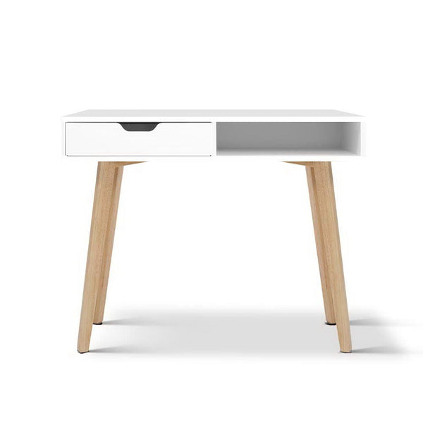 Millie Desk With Draw - White & Natural