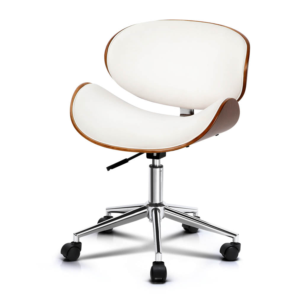 Micell Wooden & PU Leather Office Desk Chair - White