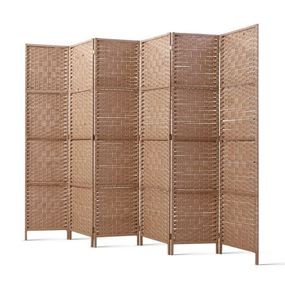 6 Panel Hand Woven Rattan Room Divider / Privacy Screen - Natural