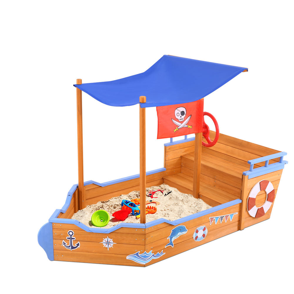Kool Kids Pirate Boat Sand Pit With Canopy