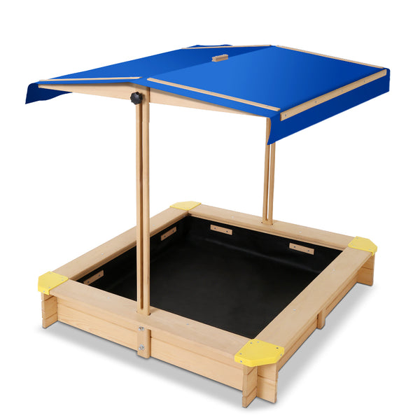 Kool Kids Wooden Sand Pit With Canopy - Blue & Natural